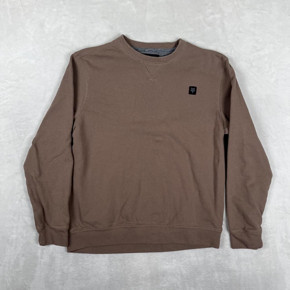 Fox Racing Sweatshirt Mens Medium Brown Crewneck Fox Head Logo Patch Pullover